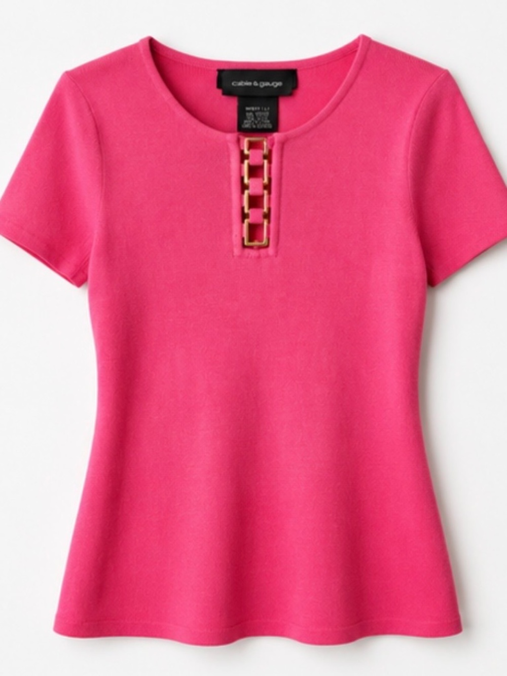 Cable & Gauge Women’s L Pink Knit Top Gold Hardware Short Sleeve